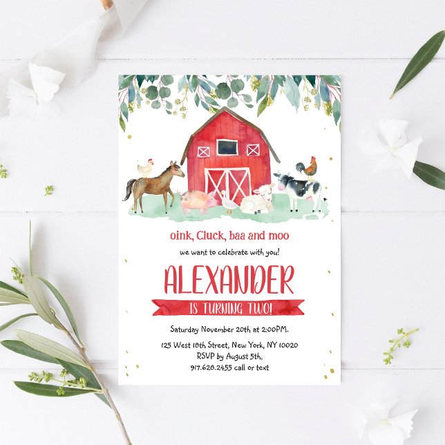 Farm Animals Oink Baa Moo Boy 1st Birthday  Einladung (Von Creator hochgeladen)