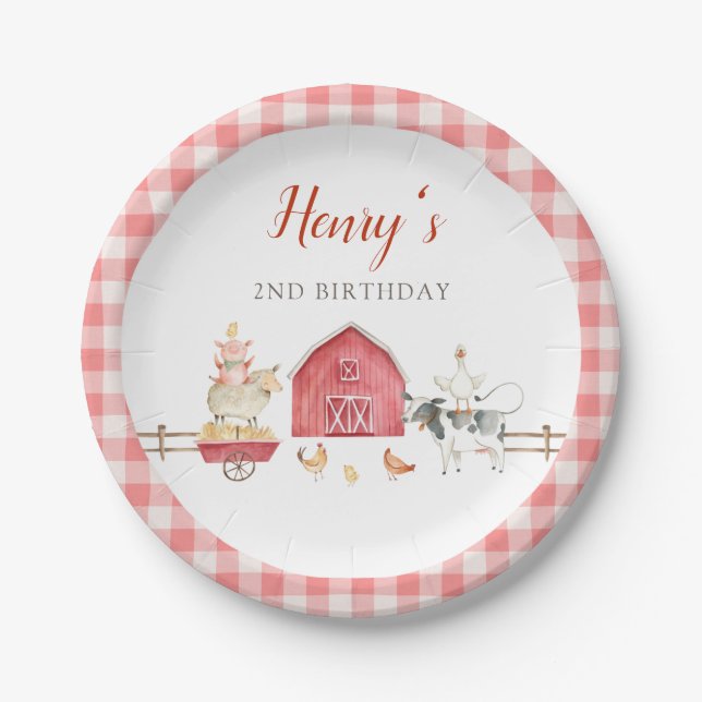 Farm Animals & Red Barn Birthday Party Paper Plate Pappteller (Vorderseite)