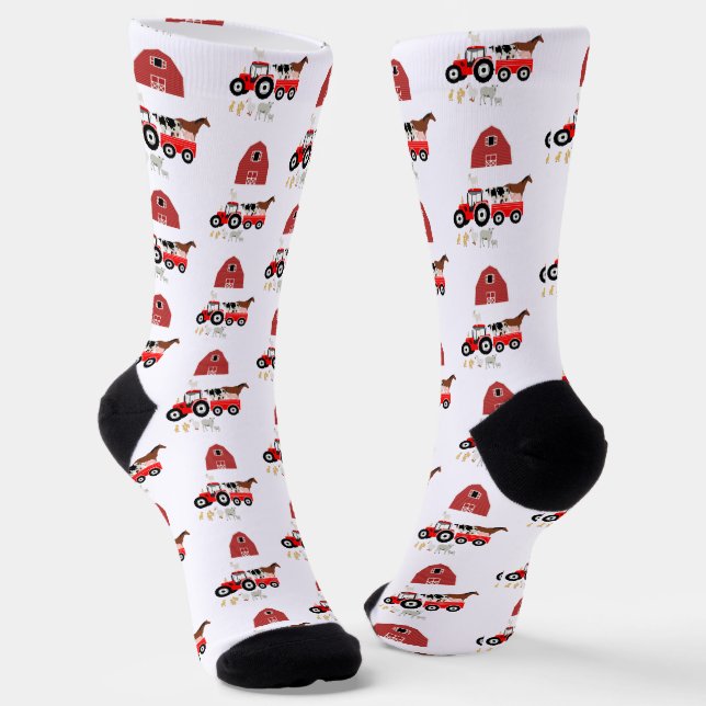 Farm Animals & Red Tractor Barnyard Pattern   Socken (Gewinkelt)