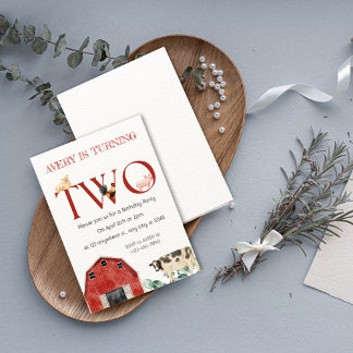 Farm Animals Second Birthday Party Invitation Einladung