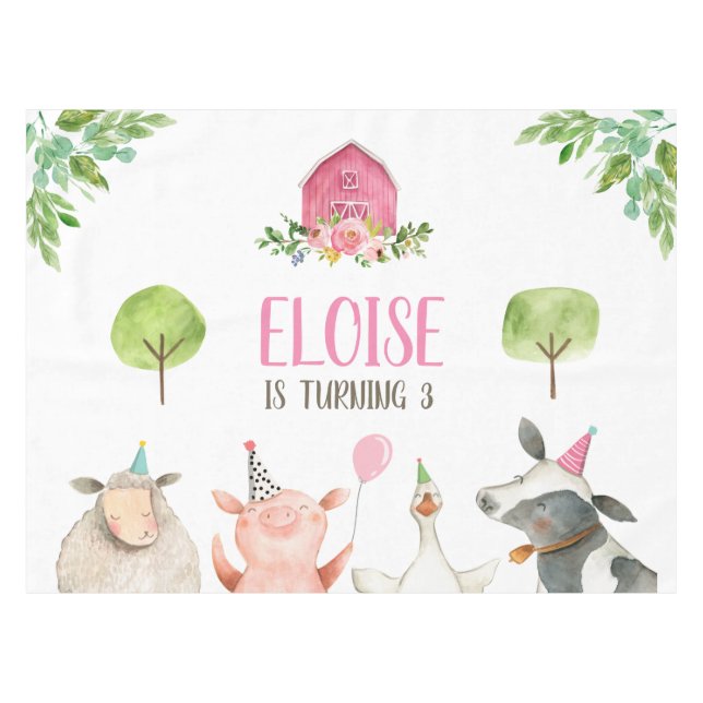 Farm Animals Tablecloth Barnyard Birthday Girl Tischdecke (Vorderseite (Horizontal))