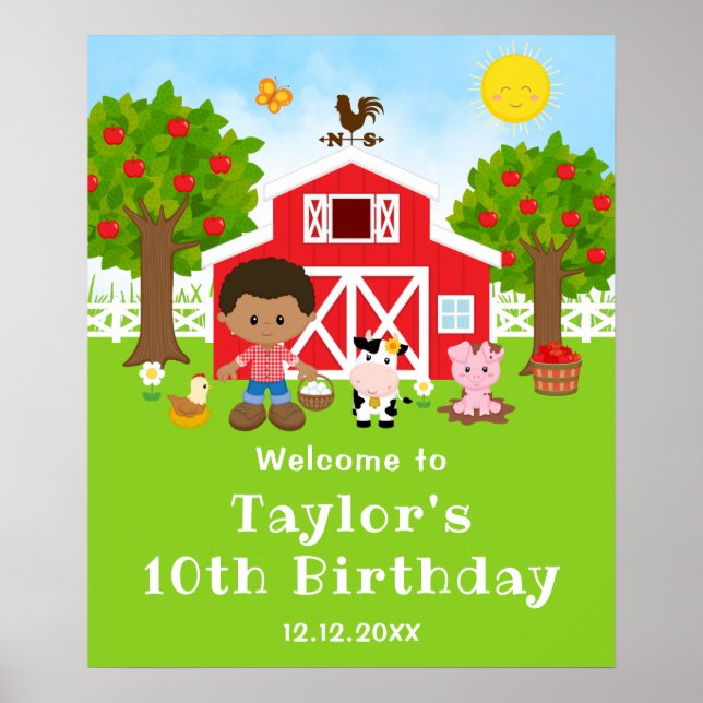 Farm Barn Afrikanischer Junge Geburtstag Willkomme Poster (Vorne)
