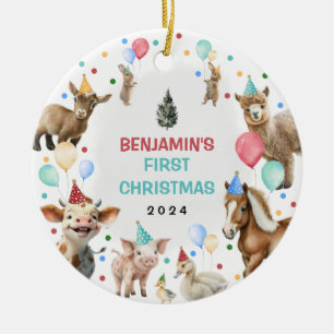 Farm Barnyard Animals Confetti Baby 1. Weihnachten Keramik Ornament