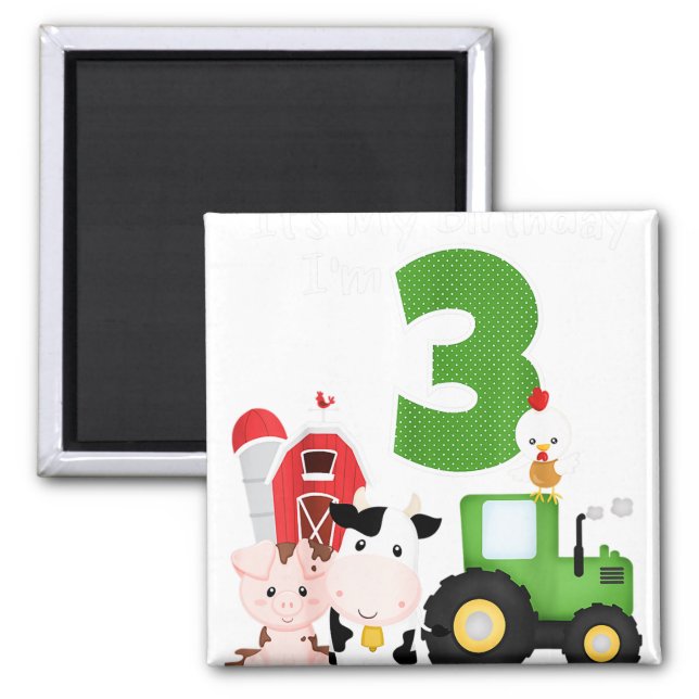 Farm Barnyard Animals Traktor 3. Geburtstag 3 Jahr Magnet (Vorne)