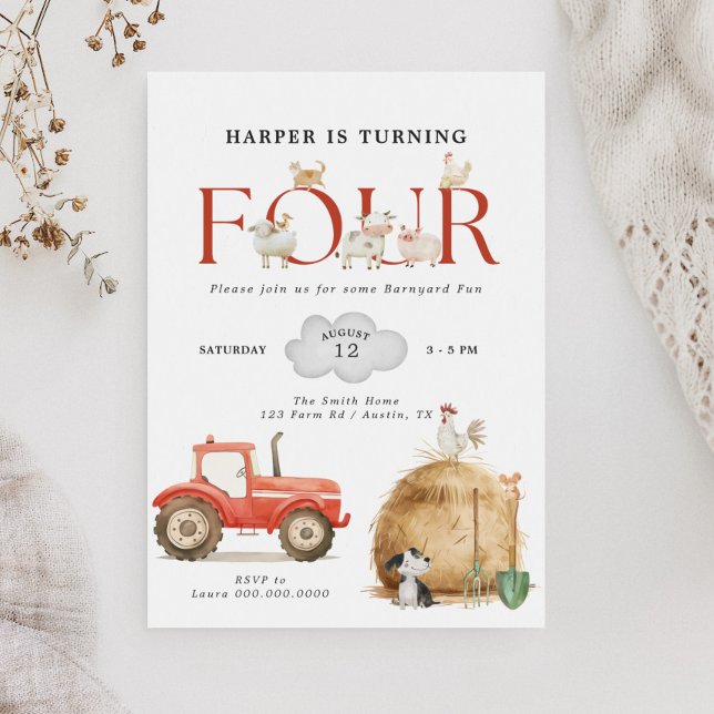 Farm Barnyard Fun Vierten Geburtstag Einladung (Von Creator hochgeladen)