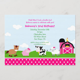 Farm Barnyard Geburtstag Einladungen für Mädchen