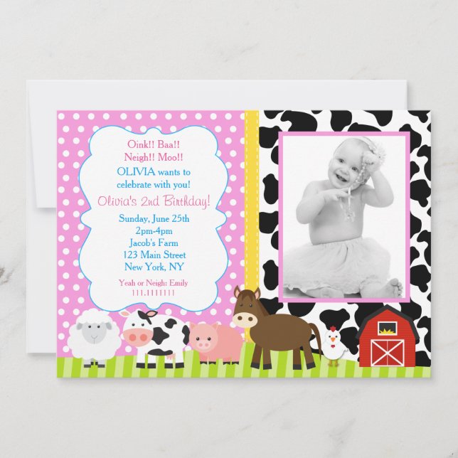 Farm Barnyard Geburtstagsparty Einladungen (Vorderseite)