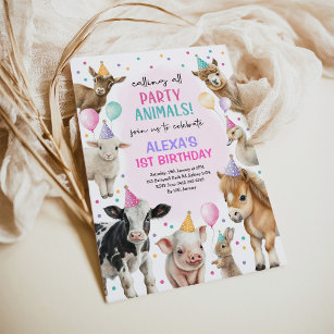 Farm Barnyard Party Animals Girl Geburtstag Einladung