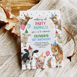 Farm Barnyard Party Tiere Balloons Boy Birthday Einladung