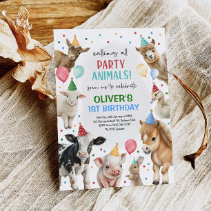 Farm Barnyard Party Tiere Balloons Boy Birthday Einladung