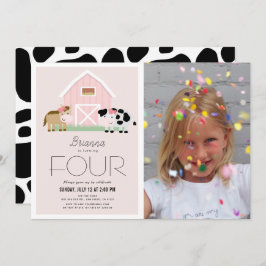 Farm Barnyard Pink Girl Foto Geburtstag Einladung