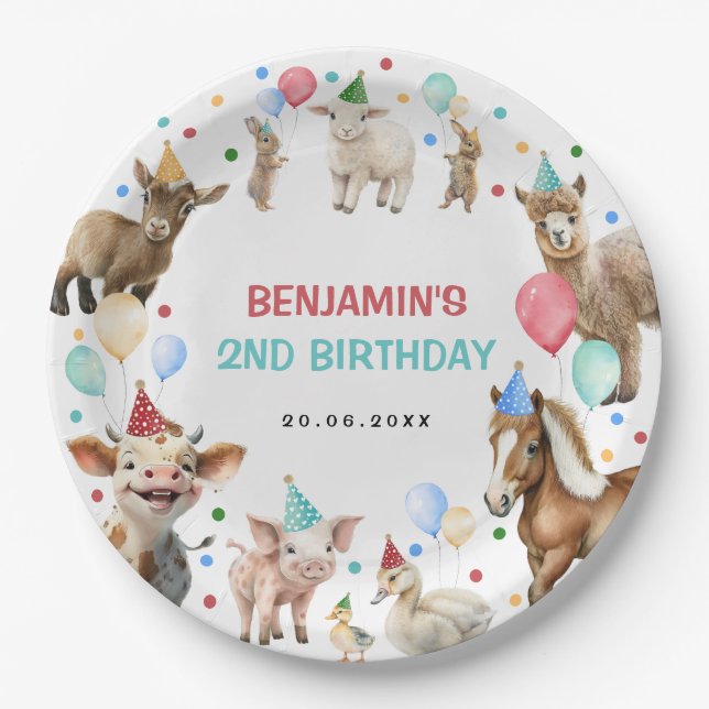 Farm Barnyard Tiere Confetti Geburtstagskinder Pappteller (Vorderseite)