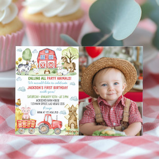 Farm Barnyard Tiere Geburtstag Foto Einladung