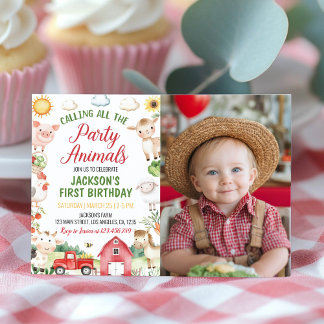 Farm Barnyard Tiere Geburtstag Foto Einladung