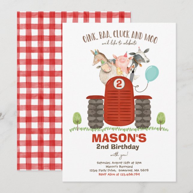 Farm Birthday Boy Old MacDonald Barnyard Party Einladung (Vorne/Hinten)