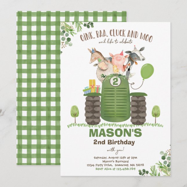 Farm Birthday Boy Old MacDonald Barnyard Party Einladung (Vorne/Hinten)