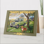 "FARM~Birthday Card for Son" Karte<br><div class="desc">"FARM" Geburtstagskarte: Wortlaut innerhalb von~ ... SON... "Alles Gute zum Geburtstag!"
Old Style~Land Rover and Dog.
Design von GJLC JackCrisp.co.uk</div>