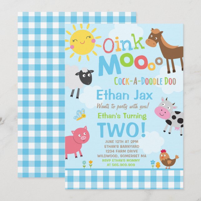 Farm Birthday Einladung Altes MacDonald Farm Party (Vorne/Hinten)