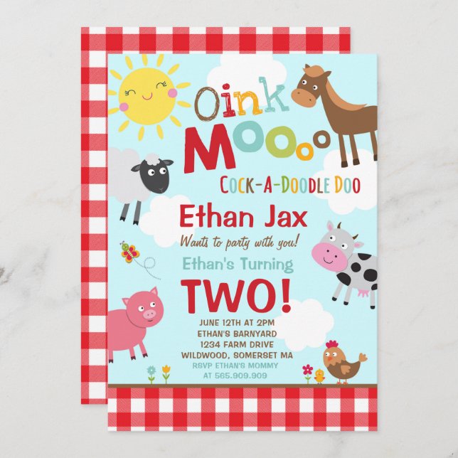 Farm Birthday Einladung Altes MacDonald Farm Party (Vorne/Hinten)