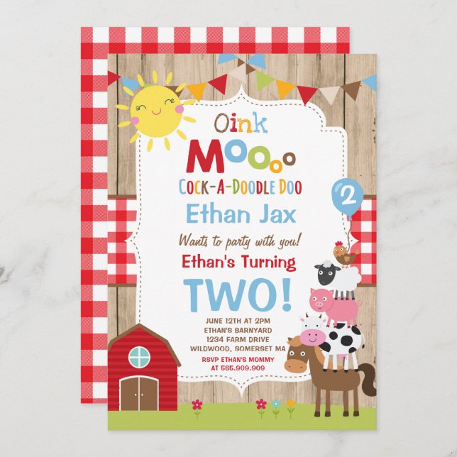 Farm Birthday Einladung Barnyard Geburtstagspartei (Vorne/Hinten)