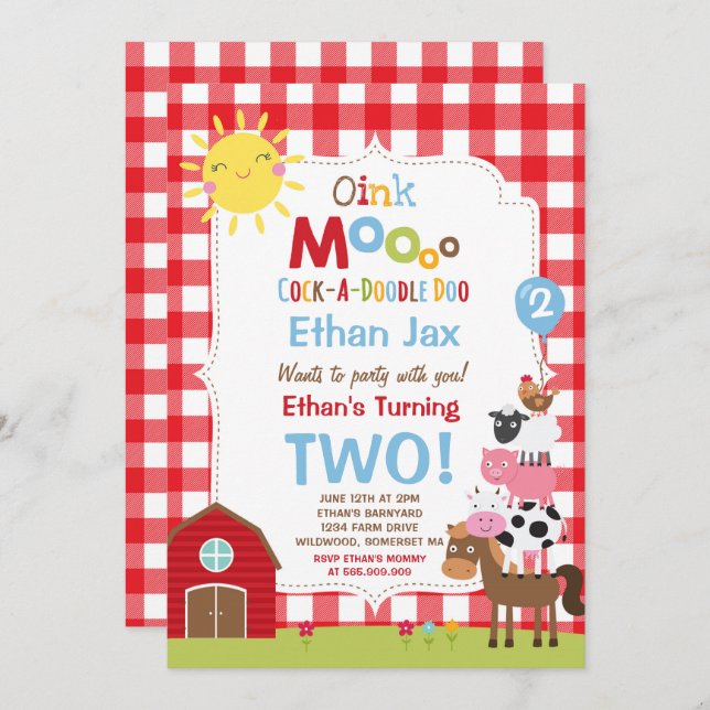 Farm Birthday Einladung Barnyard Geburtstagspartei (Vorne/Hinten)
