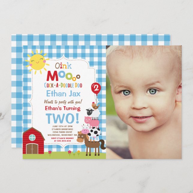 Farm Birthday Einladung Barnyard Geburtstagspartei (Vorne/Hinten)