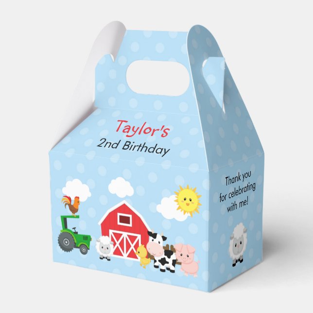 Farm Birthday Gevor Box (Gable Box) - Blue Boys Geschenkschachtel (Vorderseite)