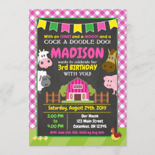 Farm Birthday Invasion / Girl Barnyard Party Einladung