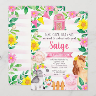 Farm Birthday Invitation Girl Farm Invasion Einladung