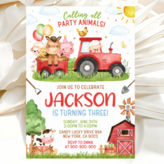 Farm Birthday Invitation, Red Barnyard Einladung