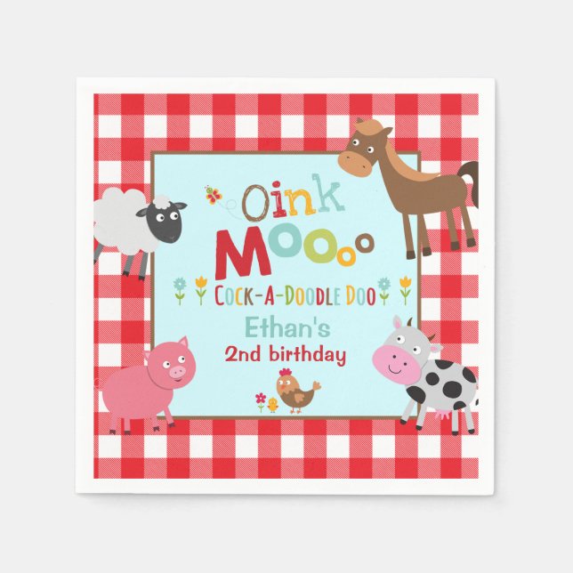 Farm Birthday Party Napkin Old MacDonald Party Serviette (Vorderseite)