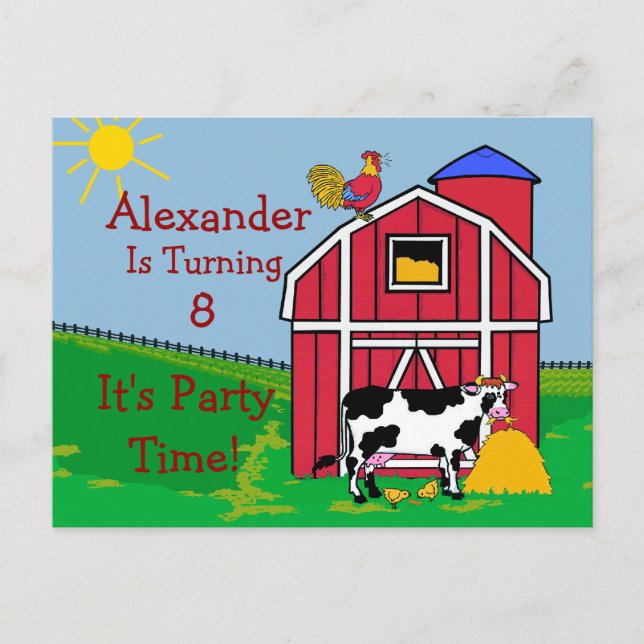 Farm Birthday Party personalisieren Einladungspostkarte (Vorderseite)