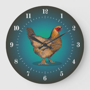 Farm Brown Hen Chicken Große Wanduhr