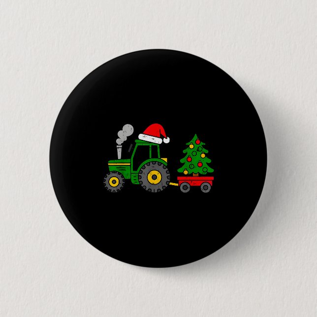 Farm Christmas Tractor Tree Xmas Truck Boys Kids T Button (Vorderseite)