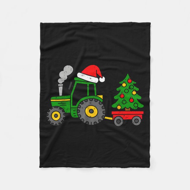 Farm Christmas Tractor Tree Xmas Truck Boys Kids T Fleecedecke (Vorderseite)