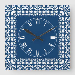 Farm Country Blue and White Elegant Kitchen Clock Quadratische Wanduhr