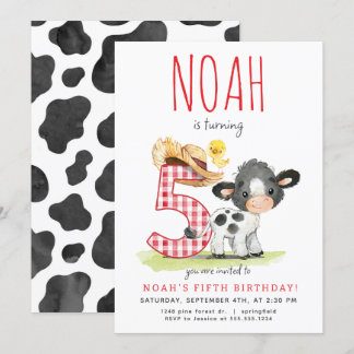Farm Cow Fünfter Geburtstag Einladung