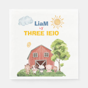 Farm Drei I-E-I-O 3. Geburtstag Serviette