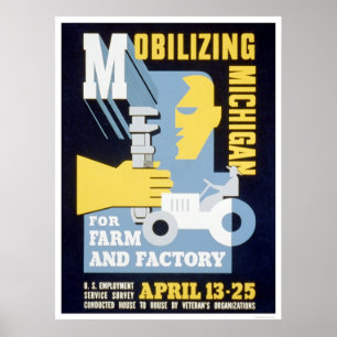 Farm Factory Michigan 1943 WPA Poster