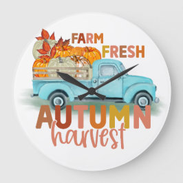 Farm Fresh Autumn Harvest Quote Große Wanduhr