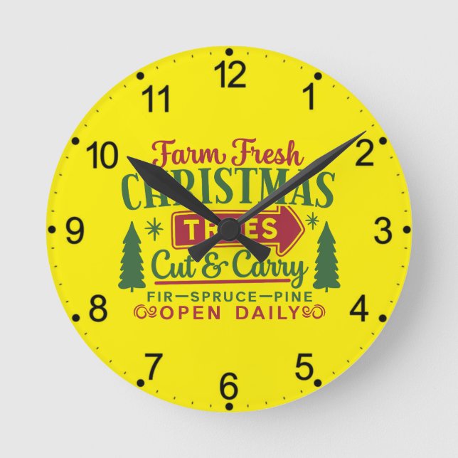 Farm Fresh Christmas Trees Holiday Design-64649 Runde Wanduhr (Vorderseite)