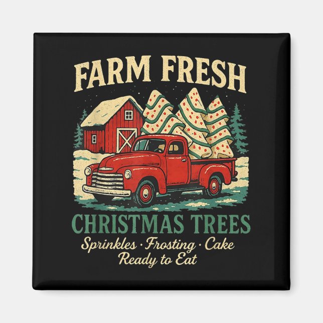 Farm Fresh Debbie Christmas Cake Retro Red Truck H Magnet (Vorne)