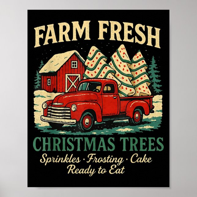 Farm Fresh Debbie Christmas Cake Retro Red Truck H Poster (Vorne)