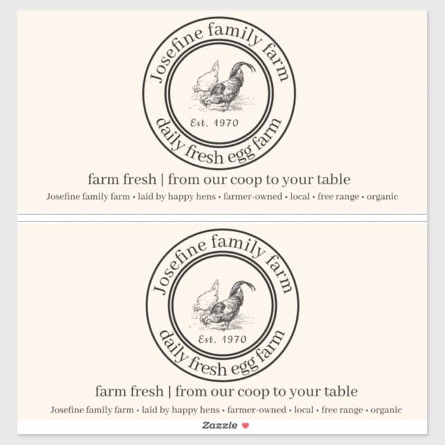 Farm Fresh Eggs Chicken Coop Rustic cartoon label  (Blatt)