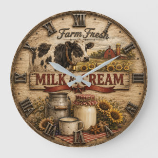 Farm Fresh Milk & Cream Rustic Dairy Farm Große Wanduhr