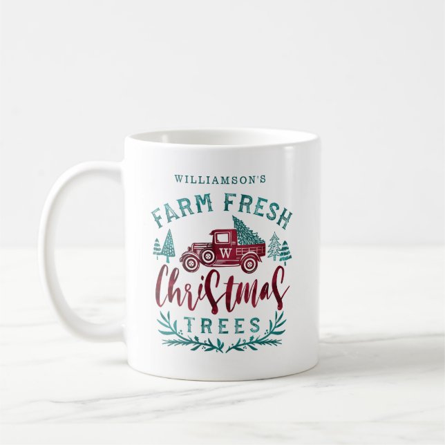 Farm Fresh Old Red Truck Weihnachtsbaum Lieferung Kaffeetasse (Links)