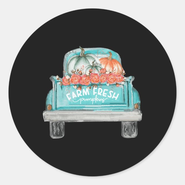Farm Fresh Pumpkin Niedlicher LKW Happy Herbst Her Runder Aufkleber (Vorderseite)