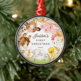 Farm Friends Baby's erstes Weihnachten Ornament Aus Metall