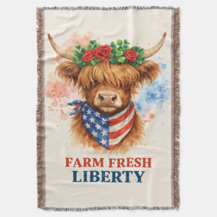 Farm Frische Freiheit Highland Cow Patriotische US Decke