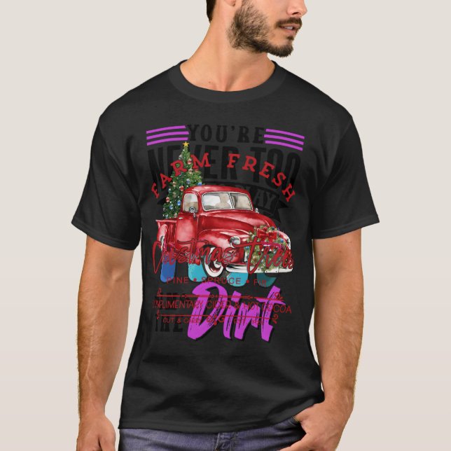 Farm Frische Weihnachtsbäume Roter LKW Weihnachtsg T-Shirt (Vorderseite)